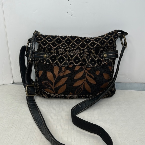 FOSSIL MULTICOLOR TAPESTRY GENUINE LEATHER STRAP XBODY HOBO SHOULDER BAG HANDBAG - Picture 1 of 11